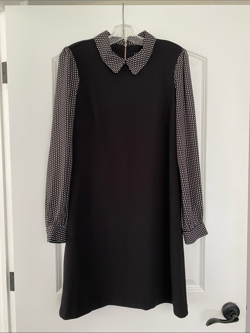 Tommy Hilfiger Black Shift Dress with Black-and-White Polka Dot Sleeves & Collar
